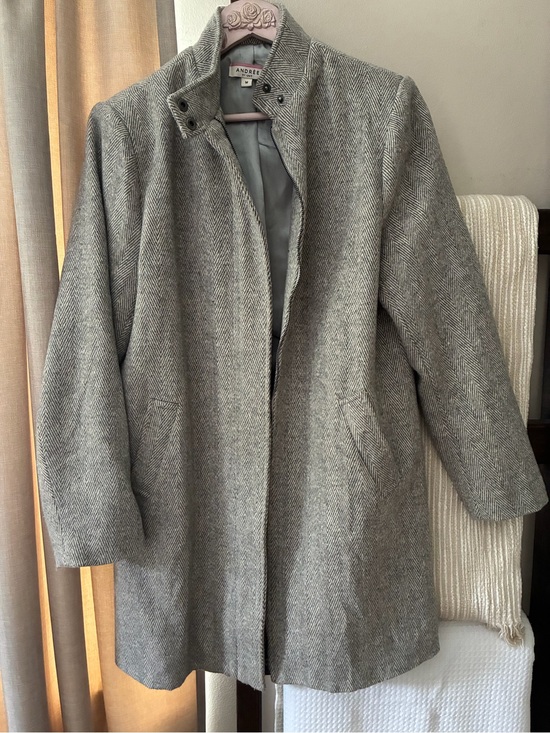 Andree Jackets & Blazers - Andree Gray Herringbone Stand-Collar Wool-Blend Coat